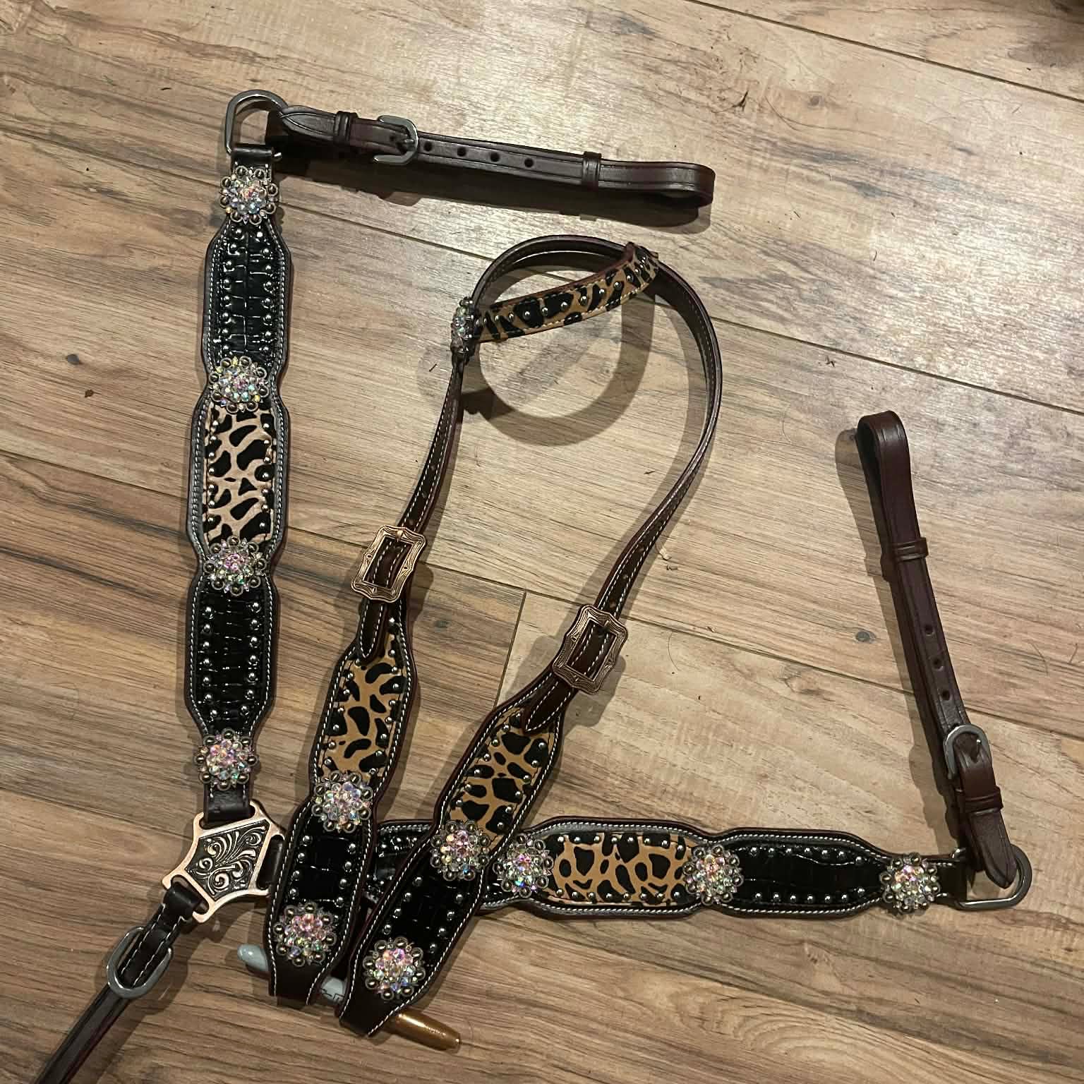 Made to Order Western Tack Set - Leopard Print with Black Alligator Accent (BHT023)
