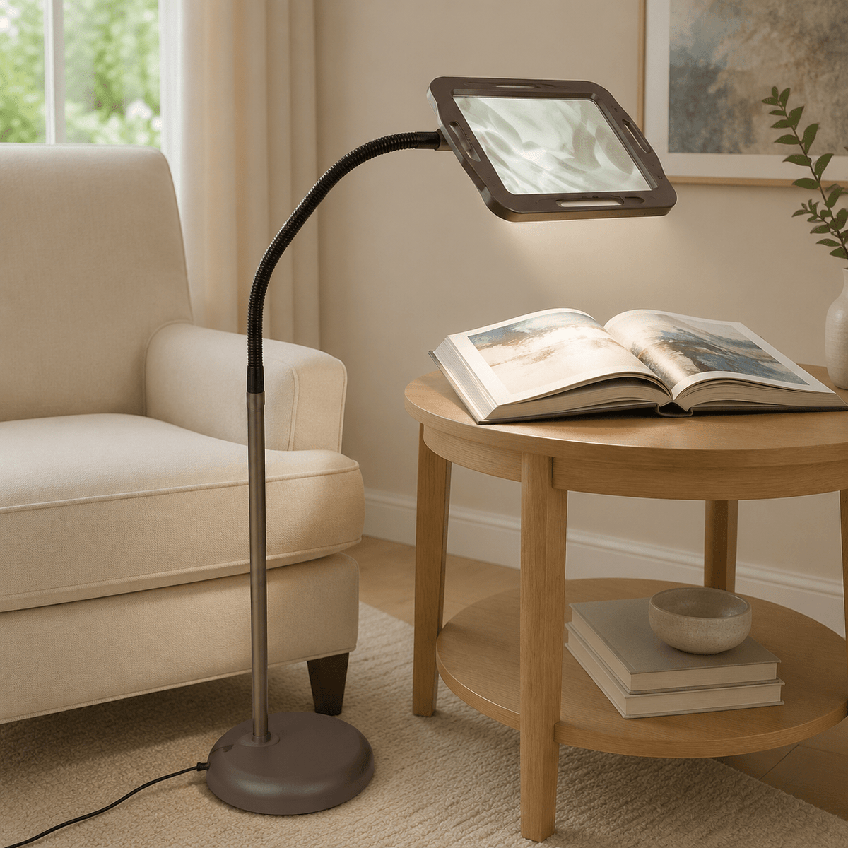 LightView Pro 8X10 - Full Page Magnifying Floor Lamp - Hands Free Magnifier with Bright LED Light for Reading - Flexible Gooseneck Holds Position