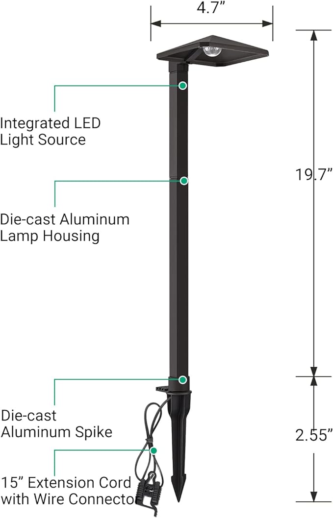 Low Voltage Landscape Lighting, 3W 230LM 3000K 50,000 Hrs Waterproof LED Pathway Lights Wired Aluminum Housing, ETL Listed, 4 Pack