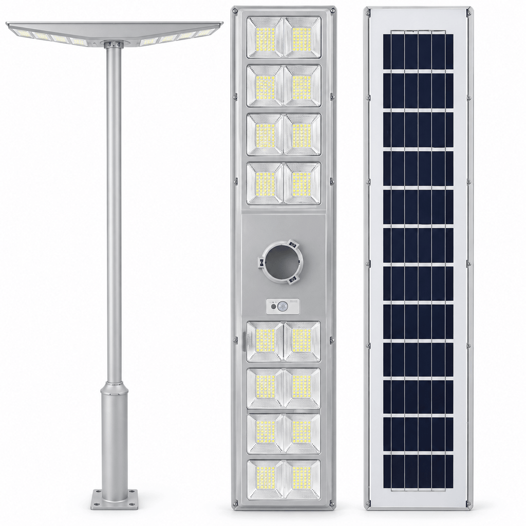 LumenX 9000W Double-Sided Solar Street Light – 560 LED, Motion Sensor, Dusk-to-Dawn, IP65