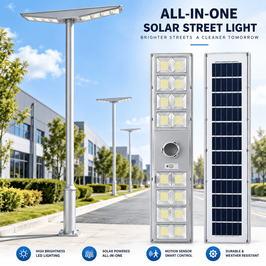 LumenX 9000W Double-Sided Solar Street Light – 560 LED, Motion Sensor, Dusk-to-Dawn, IP65