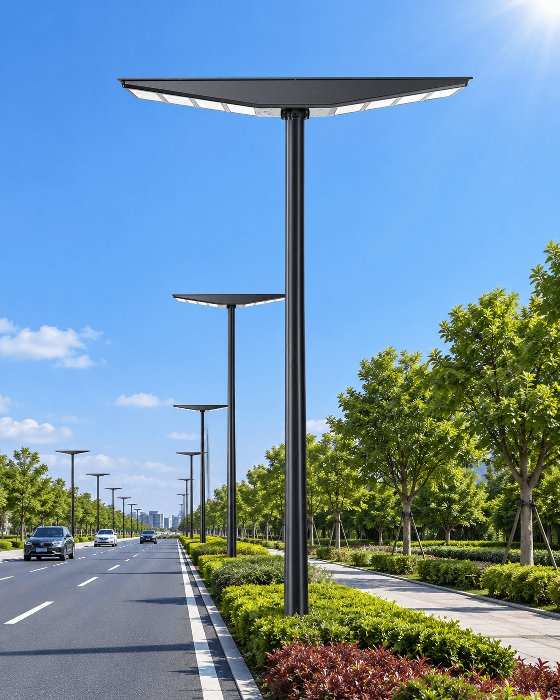 LumenX 9000W Double-Sided Solar Street Light – 560 LED, Motion Sensor, Dusk-to-Dawn, IP65