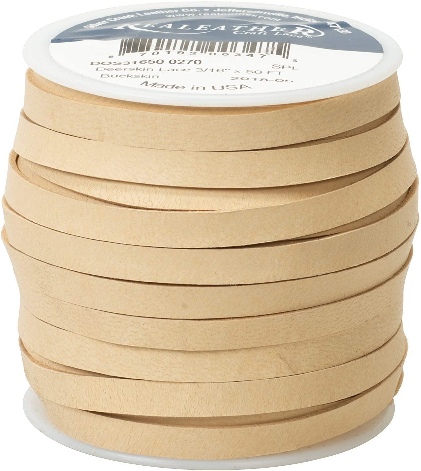 Realeather Deerskin Leather Lace | Size 3/16" x 50' (4.8mm x 15.24m) | 2/3 oz Thickness (.8-1.2mm)