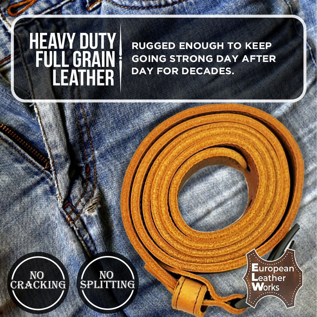 ELW Rustic Heavy Duty Full Grain Leather Belt for Men - Size 1.5”(3.8 cm) Wide & 32" to 46" Length