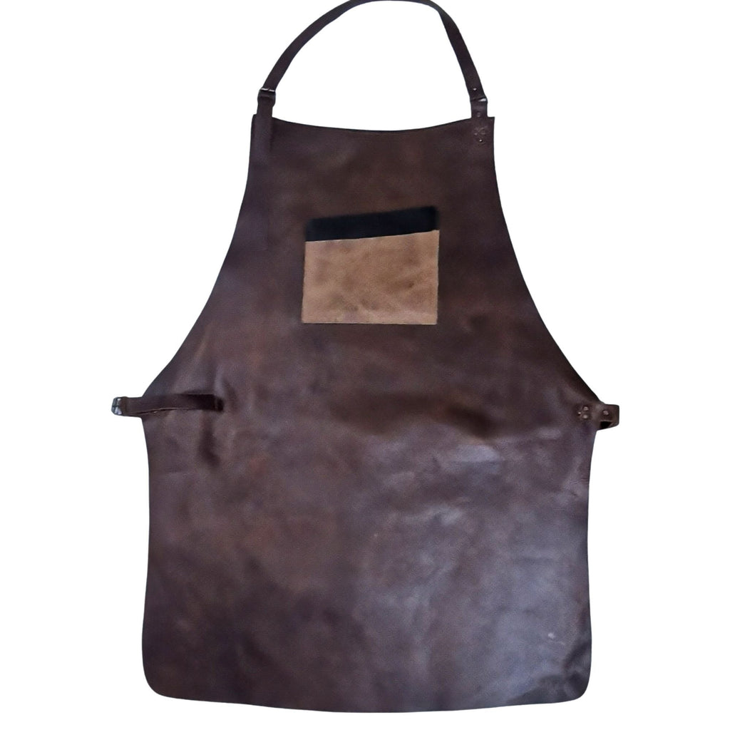 ELW Full Grain Leather Apron-1 Pouch, BBQ Apron, Men & Women's Apron, Kitchen, Cooking, Bartending, Workshop, One Size Fit