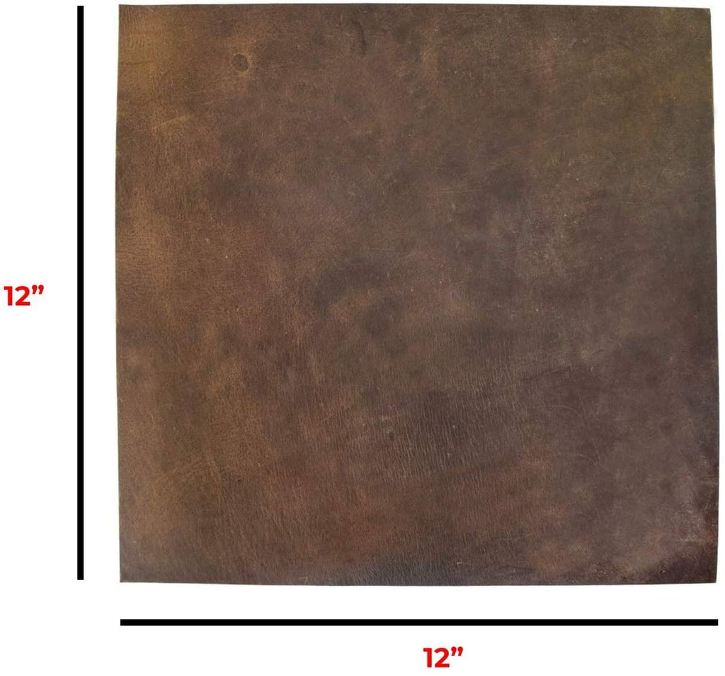 8-10 oz (3-4mm) Full Grain Leather Leather Square for Crafting, Tooling, Repair Projects (12" x 12")| Heavy Weight |  Bourbon Brown