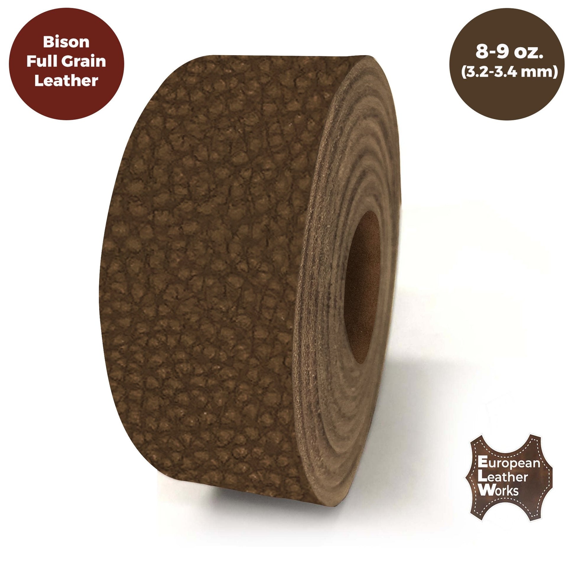 ELW Genuine American Leather Bison 8-9 oz (3.2-3.4mm) Thickness 60" Length Straps, Belts, Strips  Full Grain Hide DIY Craft Projects, Bag, Chap, Moccasins, Jewelry, Wrapping