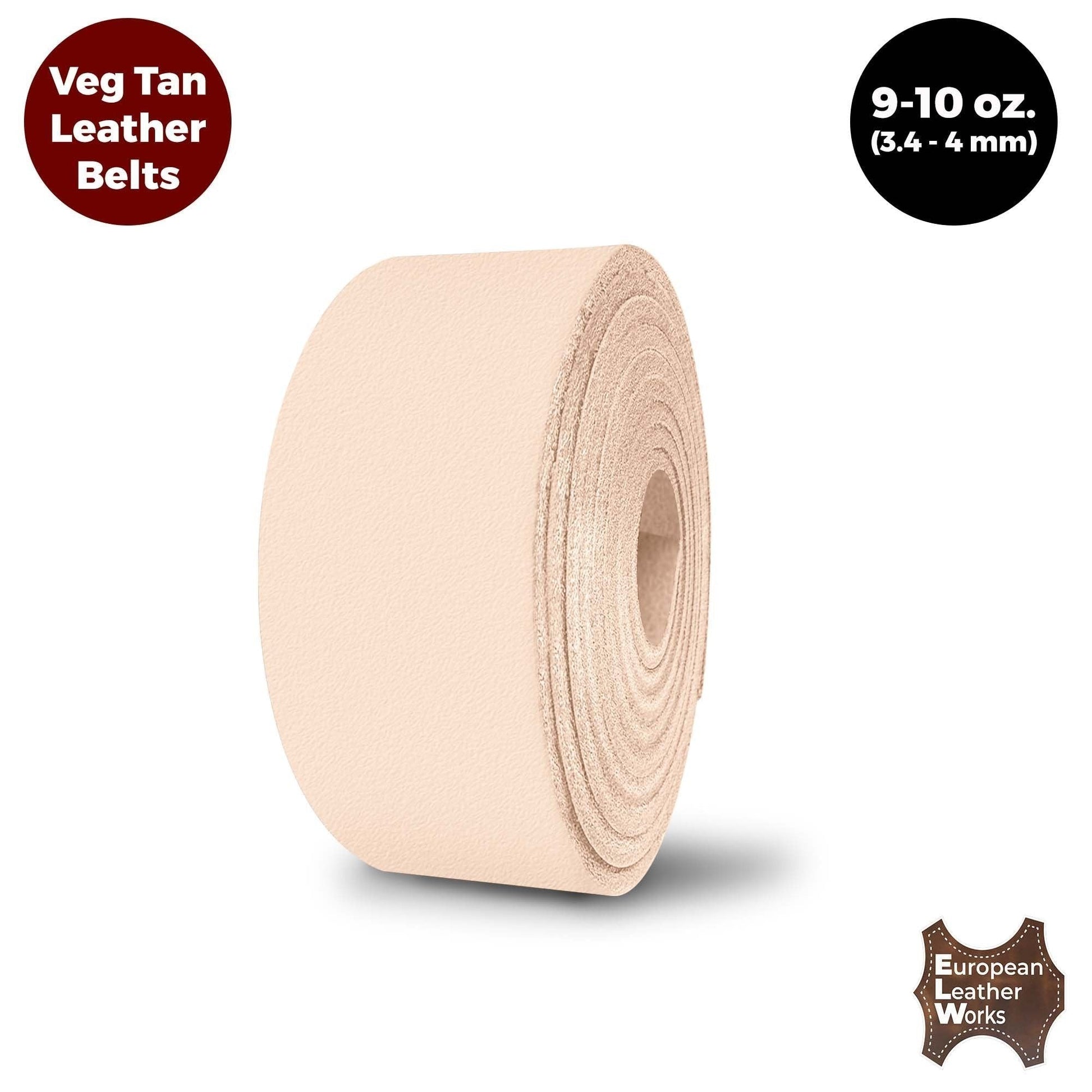 9-10 oz. (3.4-4 mm)  ELW Leather Blank Belt & Straps - Cowhide Vegetable Tanned 40" to 84" Lengths