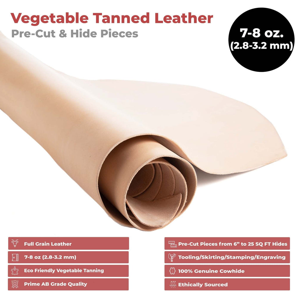 ELW 7-8 oz.(3-3.2 mm) Thickness Pre-Cut Square Tooling Leather Vegetable Tanned Full Grain Leather - Cowhide Leathercraft for Holsters Knife Sheaths Coasters Molding Emboss Stamp Cases