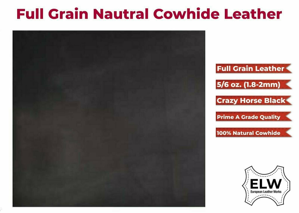 5-6 oz (2-2.4mm) Oil Tanned Leather - Tooling Leather Full Grain 100% Cowhide Leather Piece 12"x12" (BLACK)