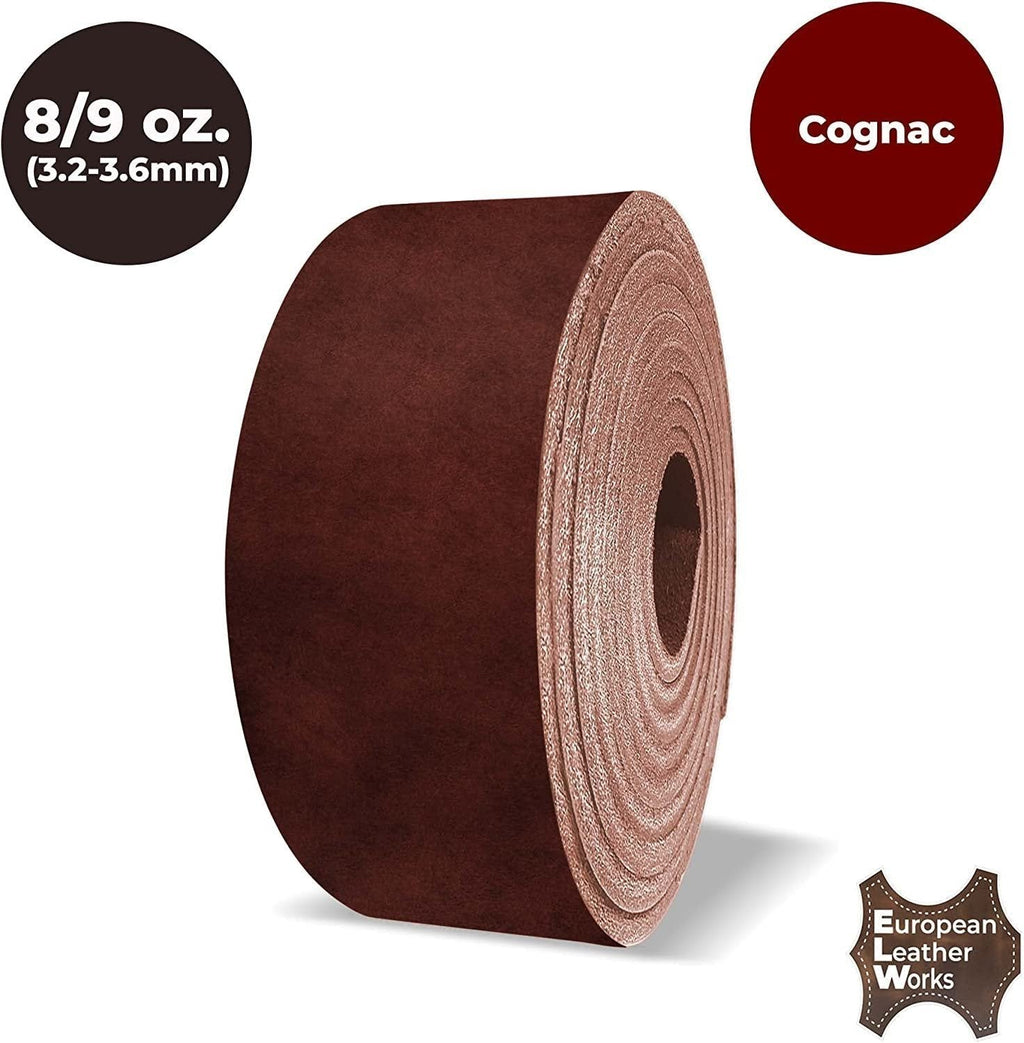 European Leather Work 8-9 oz. (3.2-3.6mm) 60" Length Vegetable Tanned Leather Belt Blanks Full Grain Cowhide Leather Belt Straps/Strips for Tooling, Stamping, Engraving, & Craving