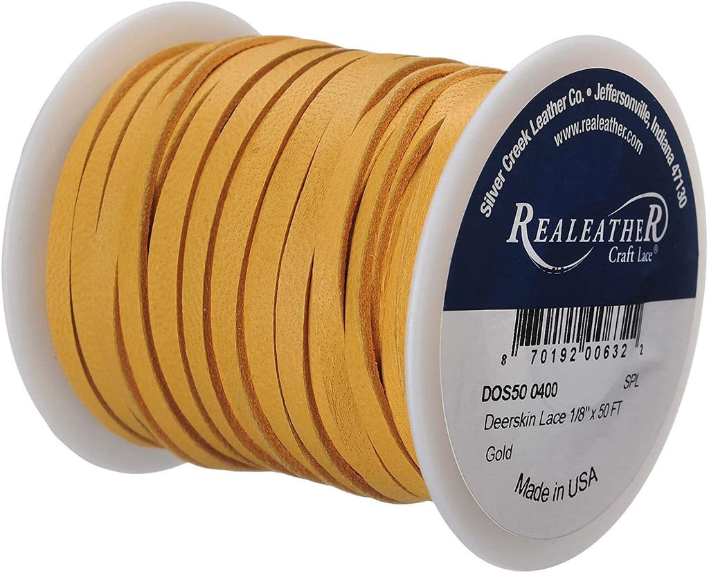 Realeather Deerskin Leather Lace | Size 3/16" x 50' (4.8mm x 15.24m) | 2/3 oz Thickness (.8-1.2mm)