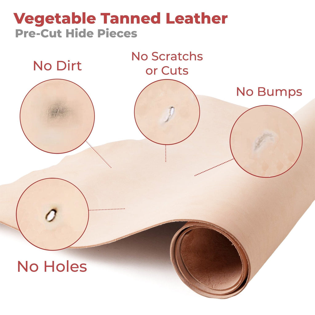 8-9 Oz. (3.2-3.6mm) Thickness Veg Tan Leather | Pre-Cut Sizes 6" to 48" | Tooling Leather Cowhide - Full Grain Leather