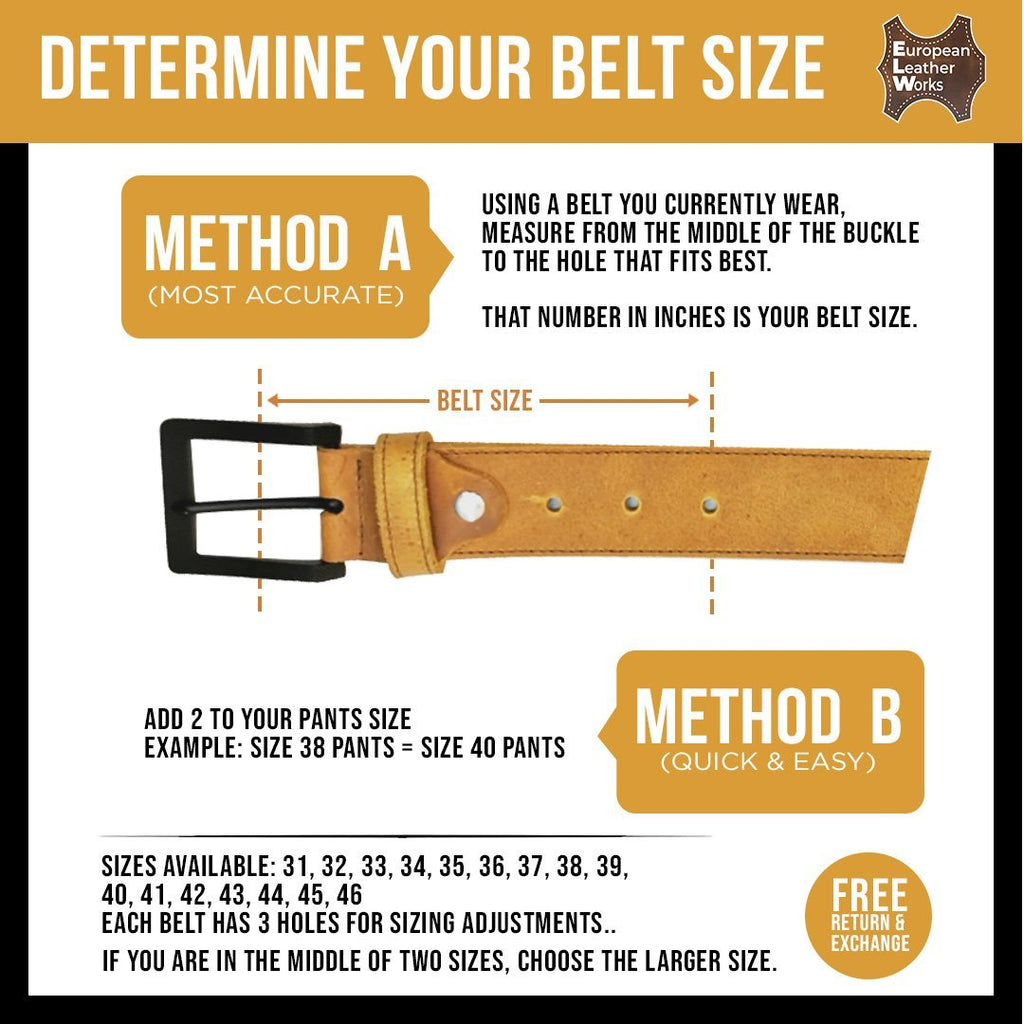 ELW Rustic Heavy Duty Full Grain Leather Belt for Men - Size 1.5”(3.8 cm) Wide & 32" to 46" Length