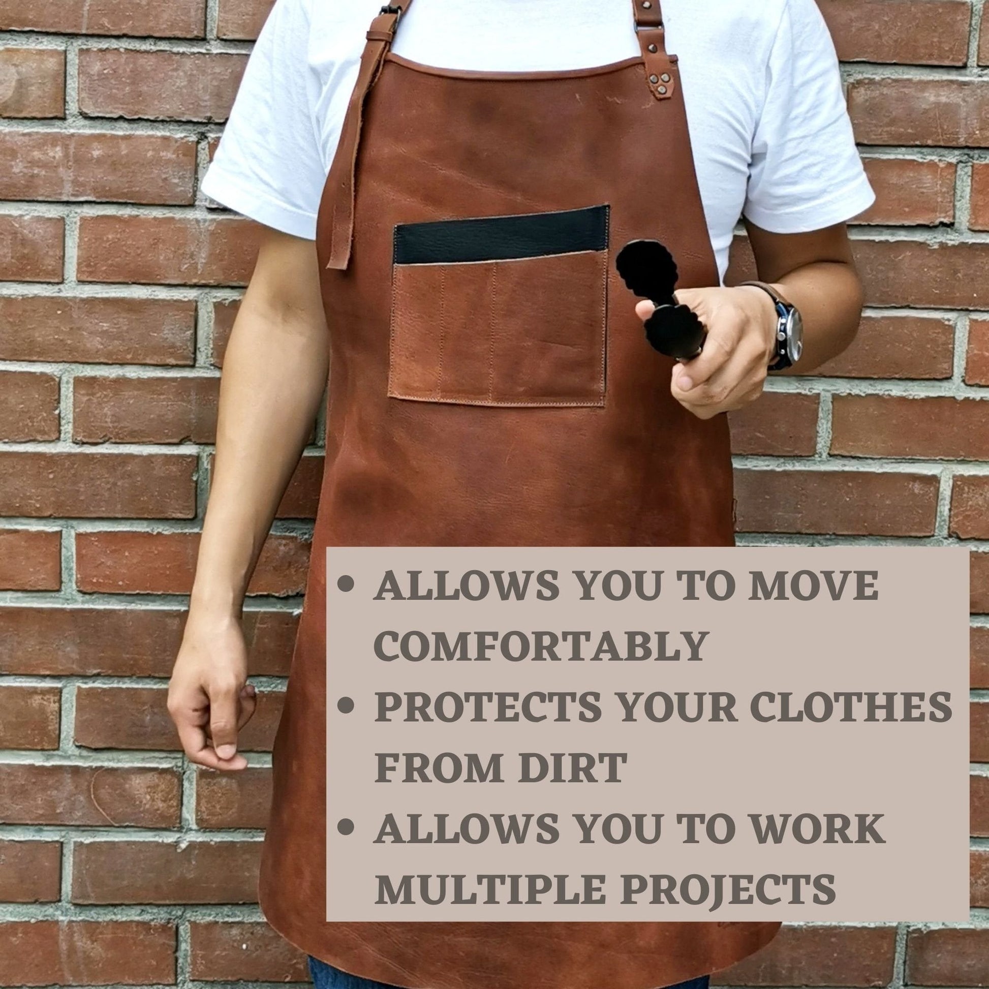 ELW Full Grain Leather Apron-Chest Pouch with Side Pocket, BBQ Apron, Kitchen, Cooking, Bartending, One Size for Men & Women
