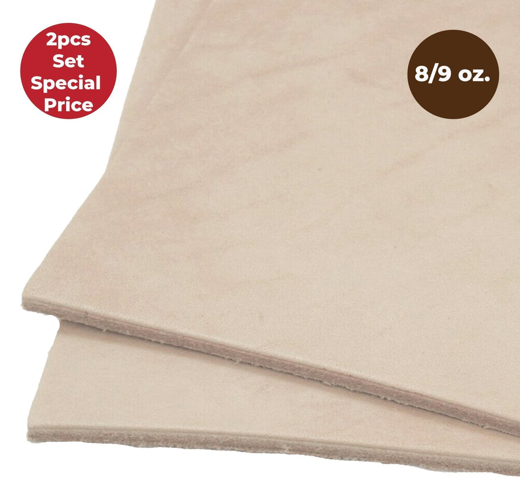 Veg Tan 2 Piece Set Special Offer Full Grain Leather 8-9oz (3-3.6mm) Thickness Pre-Cut - Import AA Grade Tooling Cowhide Leather Hide - Vegetable Tanned Leather for Tooling,Carving,Molding,Dyeing