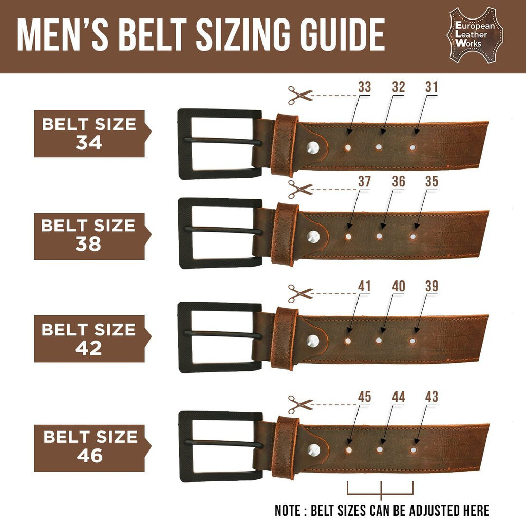 ELW Rustic Heavy Duty Full Grain Leather Belt for Men - Size 1.5”(3.8 cm) Wide & 32" to 46" Length