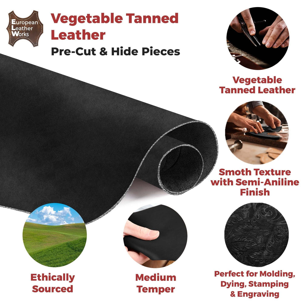 ELW Genuine Leather Vegetable Tanned 8-9 oz. (3.2-3.6mm) Size 6” to 14 SQ FT Full Grain Veg Tan Leather AB Grade Cowhide, Heavy Weight, Tooling, Carving, DIY, Holster, Stamping
