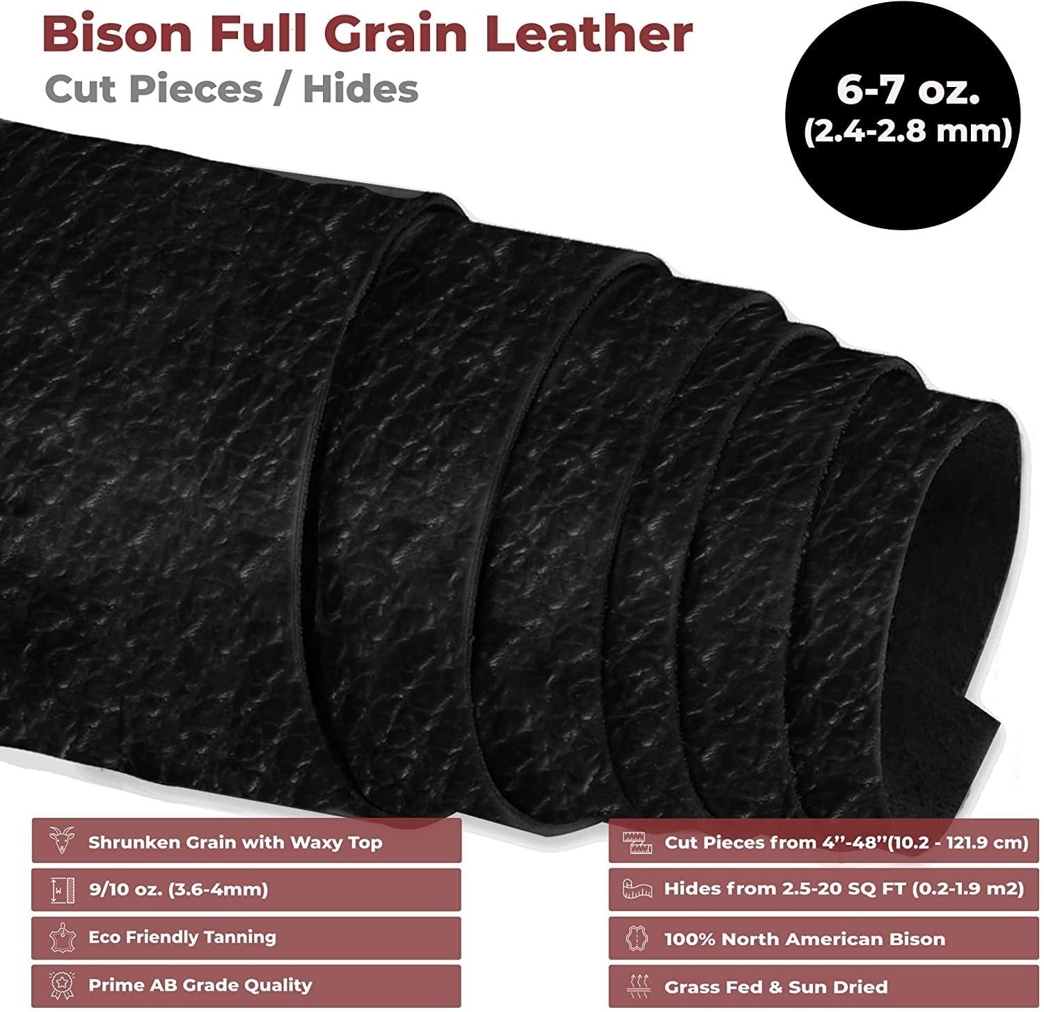 ELW 6-7 oz. (2.4-2.8mm) Pre-Cut | Full Grain Leather Bison Hide Tooling, Carving, Molding, DIY Craft Projects, Bag, Chap, Motorcycle, Shoe, Clothing, Jewelry, Wrapping