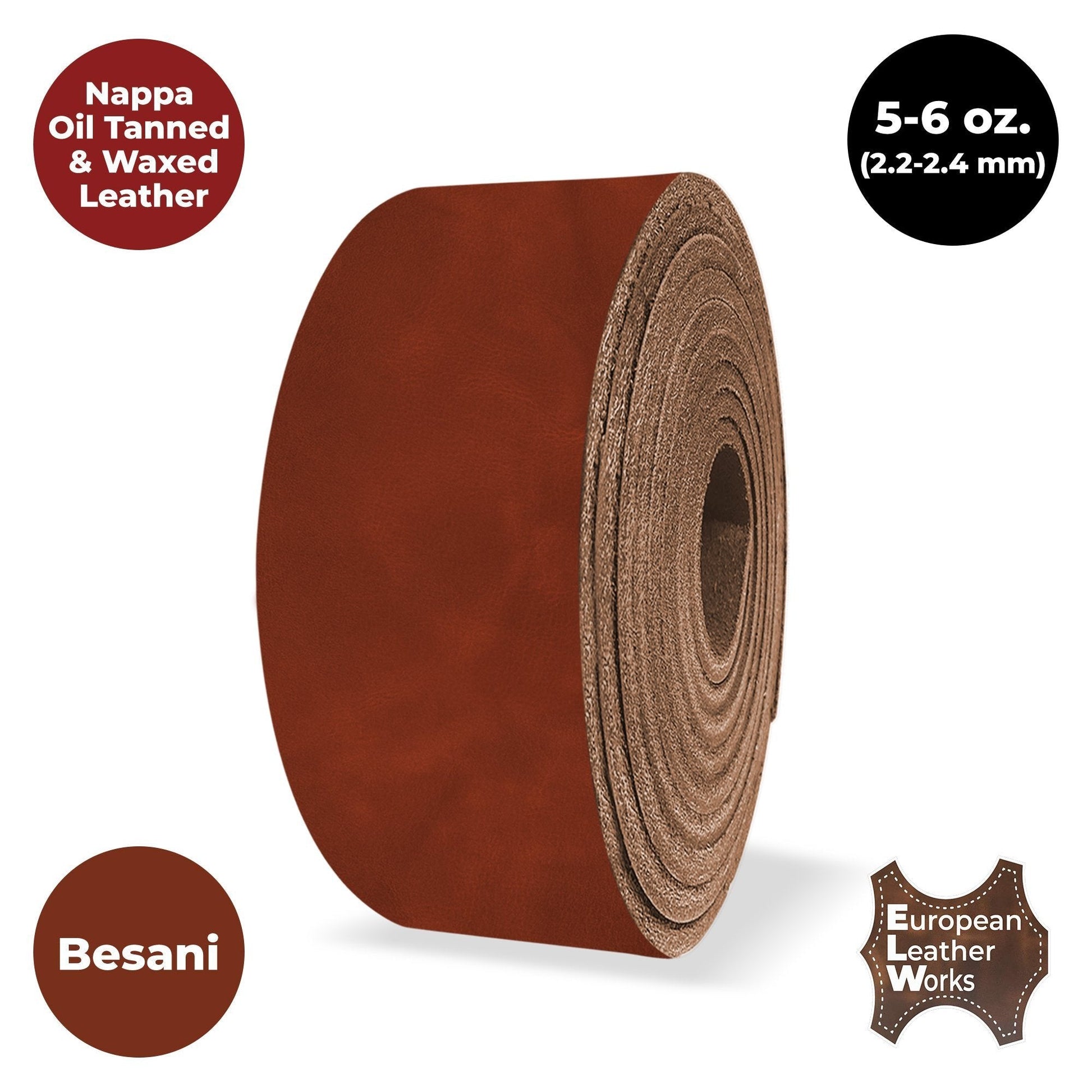 ELW 5-6 oz (2-2.4mm) Nappa Oil Tanned & Waxy Finish Leather  50" (127cm) Length, Belt Grade Straps Full Grain Length Craftsman A/B Grade Natural Cowhide, DIY, Crafting, Strips