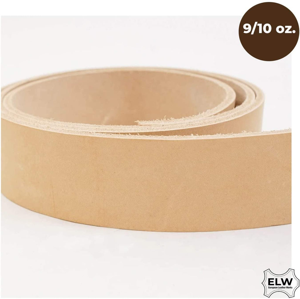 ELW Import Tooling Leather 9/10 oz Natural Belt Blanks/Strips/Straps from Full Grain Vegetable Tanned Tooling Leather up to 55"