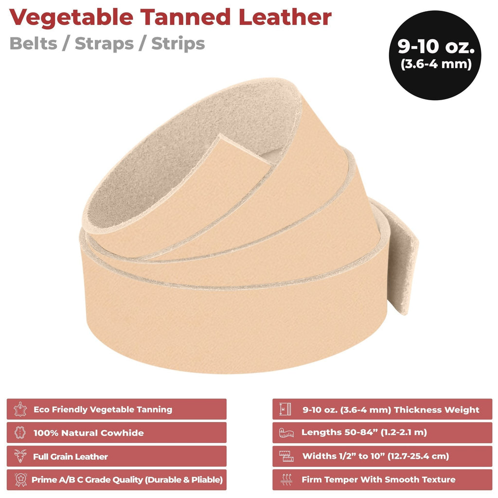 9-10 oz. (3.6-4 mm) ELW Vegetable Tanned Cowhide Full Grain Import Tooling Leather Belt Blanks, Straps/Strip 50" to 94" Lengths
