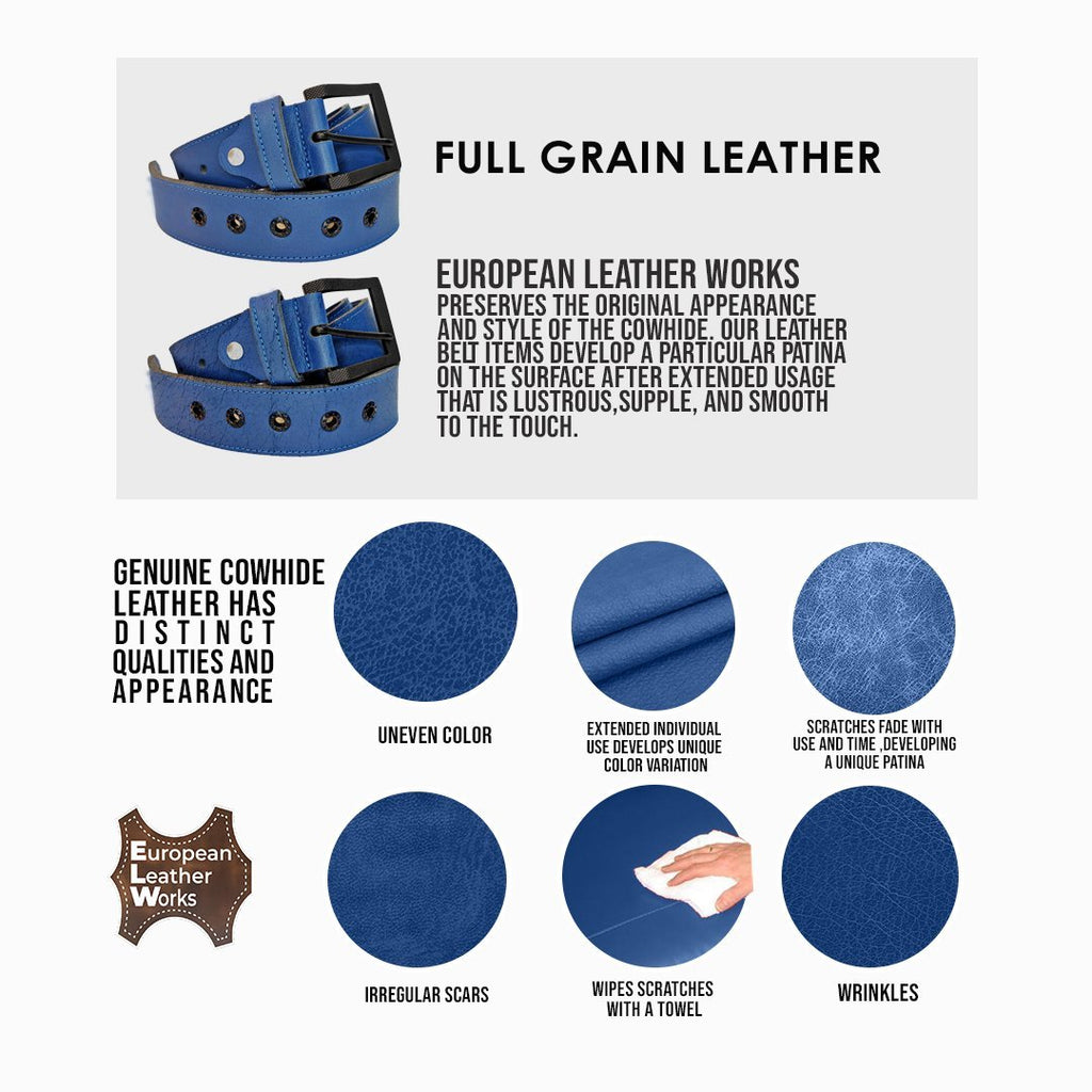 ELW Rustic Heavy Duty Full Grain Leather Belt for Men - Size 1.5”(3.8 cm) Wide & 32" to 46" Length