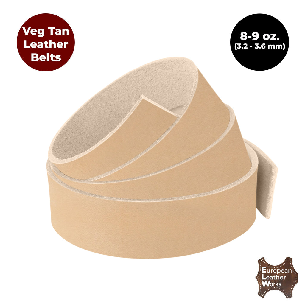 ELW Belt Blanks Straps 8/9 oz. (3.2-3.6mm) Thickness Full Grain Import Natural Cowhide Vegetable Tanned Leather for Tooling, Engraving, Embossing, Molding, & Dyeing
