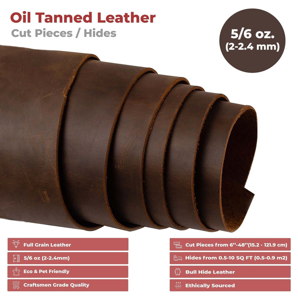 5-6 oz (2-2.4mm) Sable Brown Cowhide  Leather - Full Grain - Pre-Cut Sizes & Hides