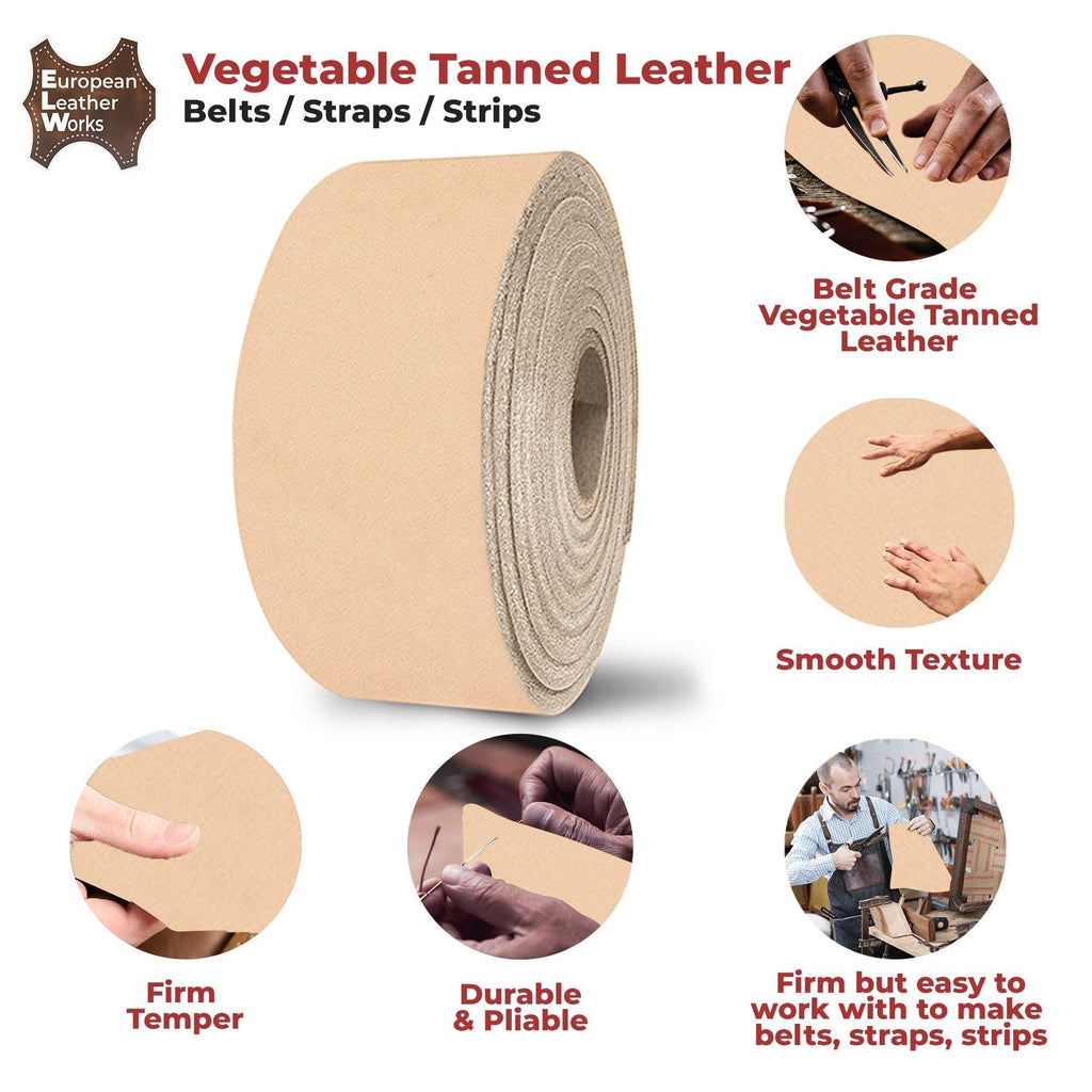 9-10 oz. (3.6-4 mm) ELW Vegetable Tanned Cowhide Full Grain Import Tooling Leather Belt Blanks, Straps/Strip 50" to 94" Lengths