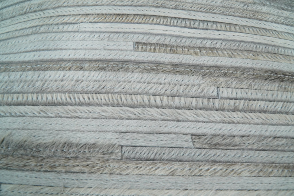 Modern Stripes Ivory and Gray Genuine leather Pillow with Insert, Cushion | PL16
