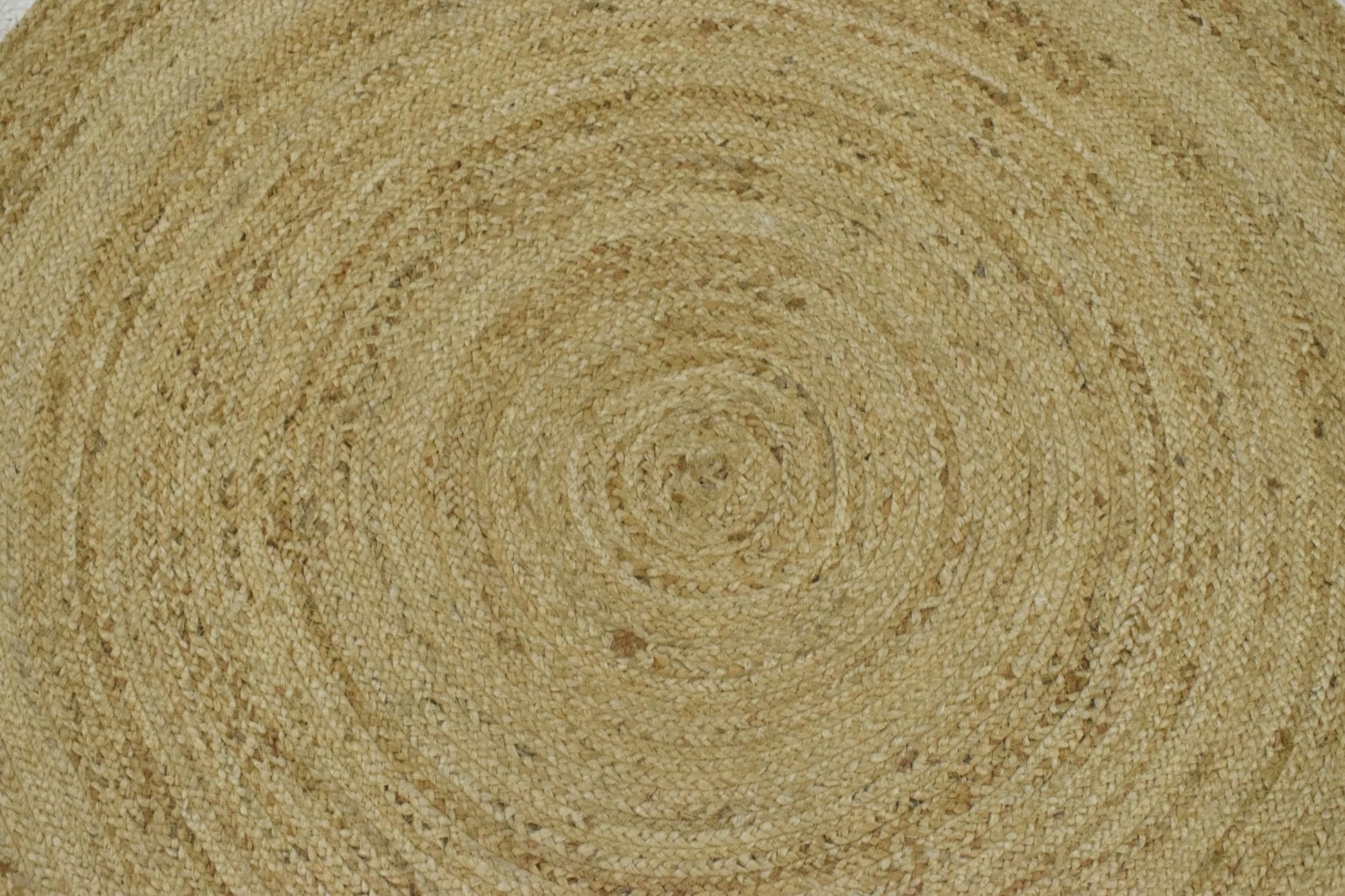 100% ALL NATURAL FIBER HAND BRAIDED BOHO WHITE ROUND JUTE RUG | JR4