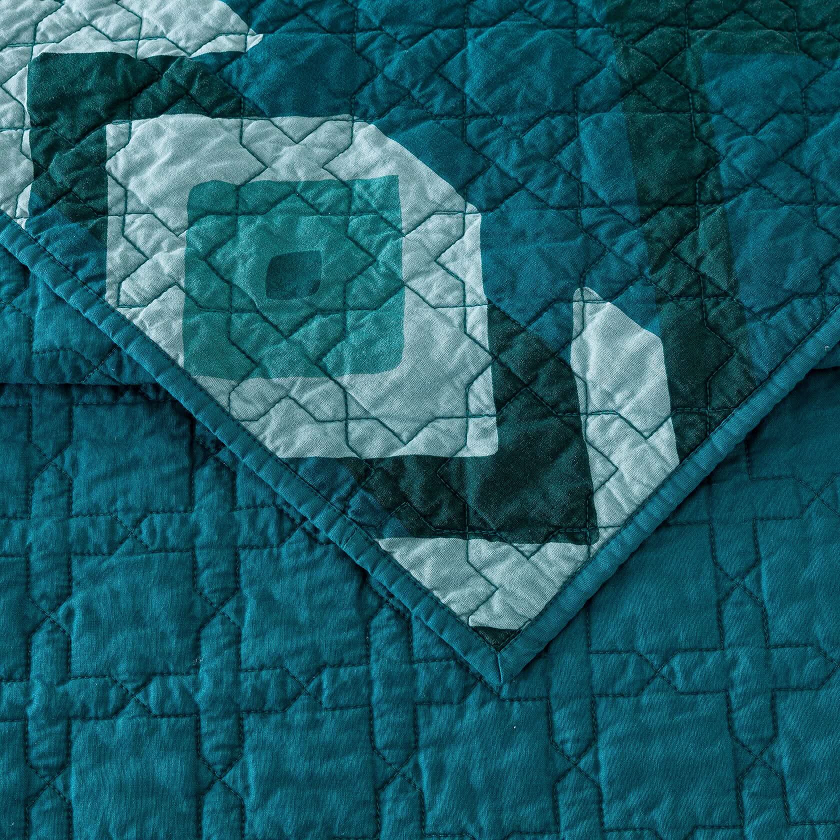 Jungalow Midway 100% Cotton 3-Piece Quilt Set, King, Teal