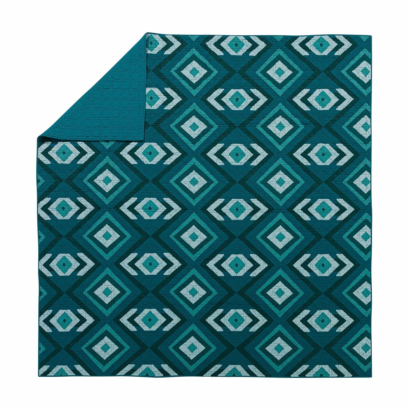 Jungalow Midway 100% Cotton 3-Piece Quilt Set, King, Teal