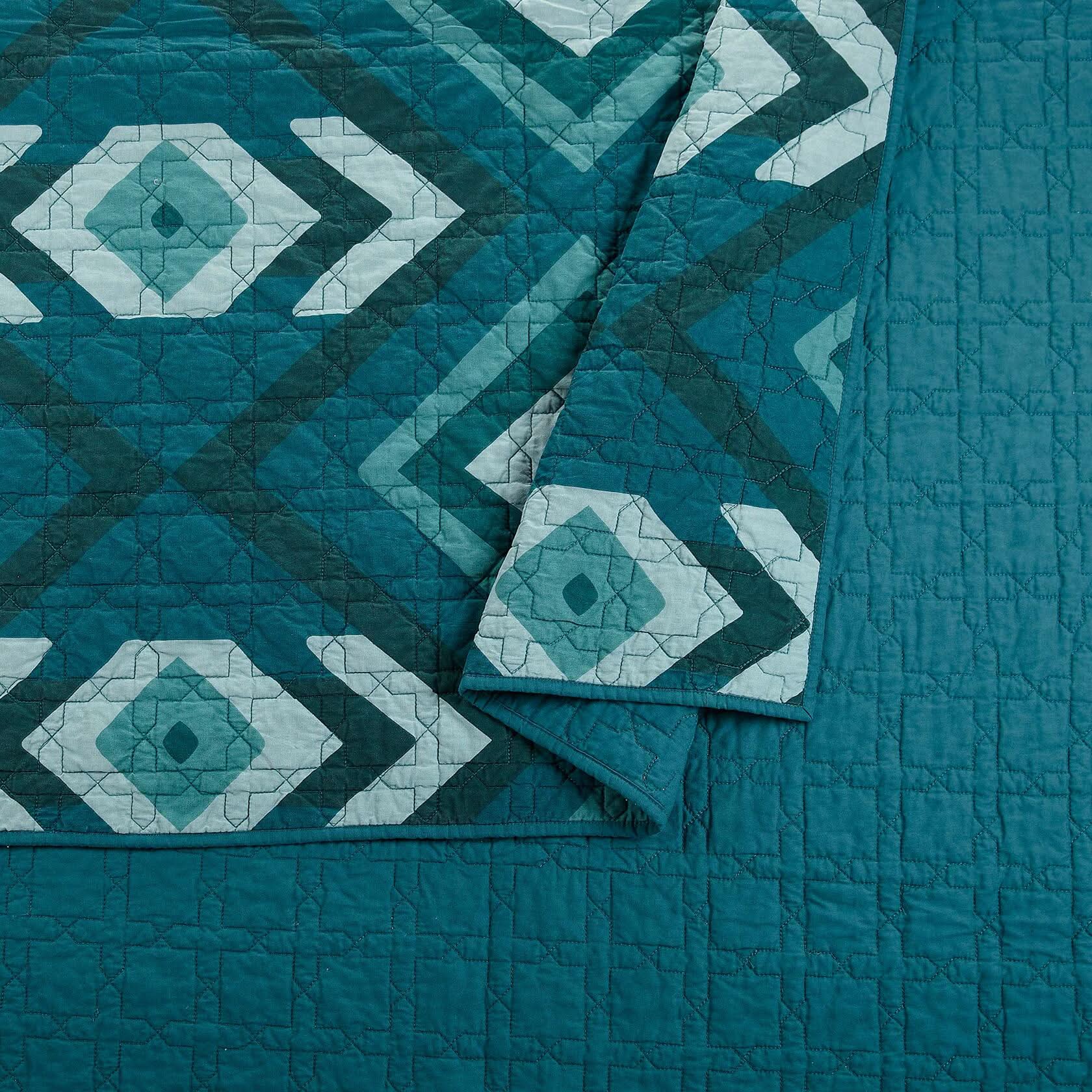 Jungalow Midway 100% Cotton 3-Piece Quilt Set, King, Teal
