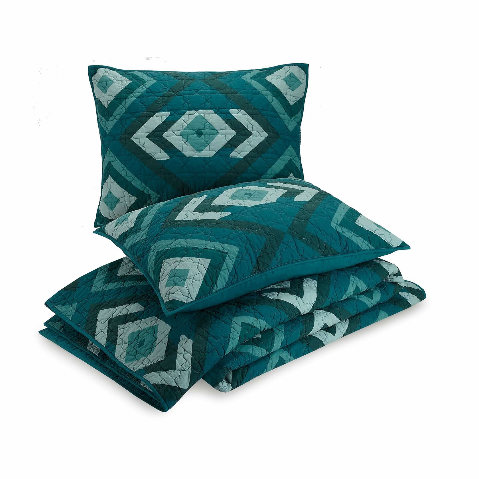 Jungalow Midway 100% Cotton 3-Piece Quilt Set, King, Teal
