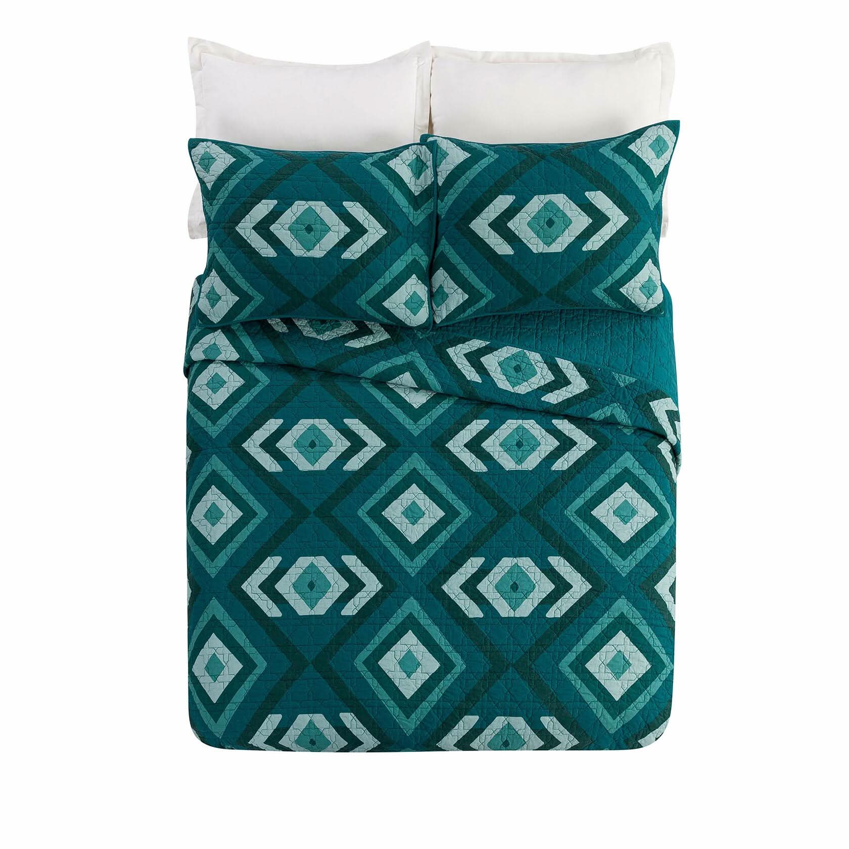 Jungalow Midway 100% Cotton 3-Piece Quilt Set, King, Teal