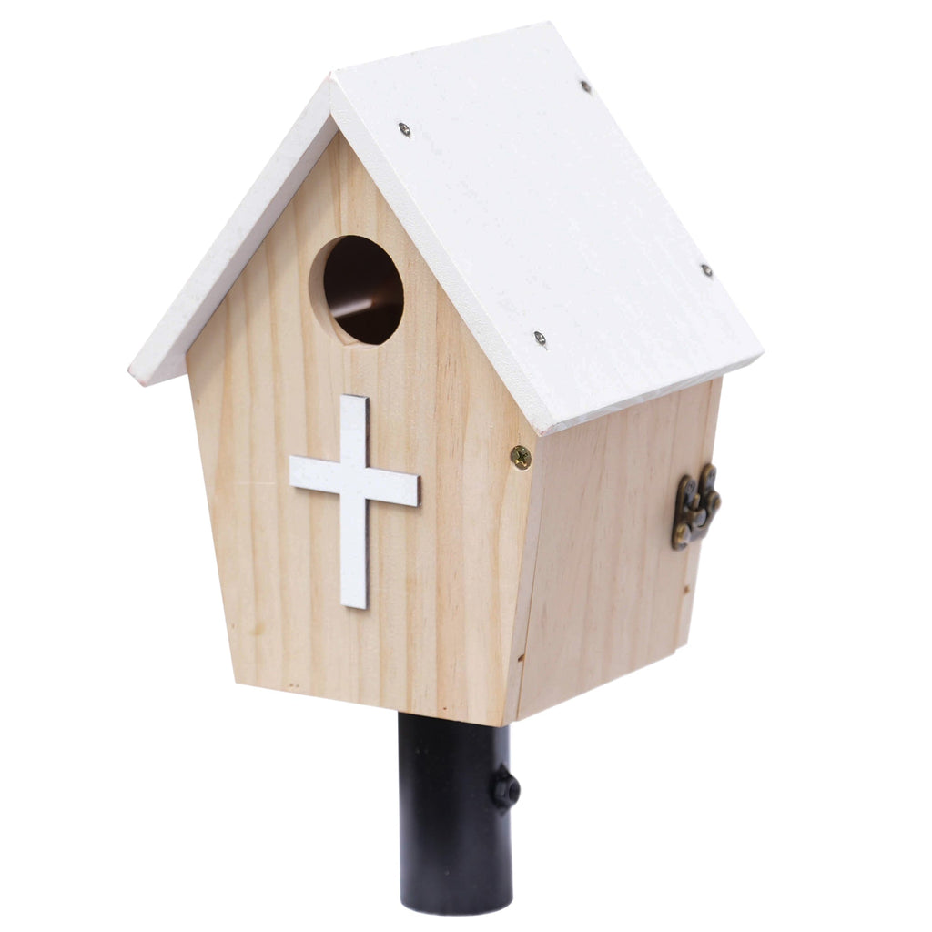Outdoor Bluebird House with Baby Steps – Durable Pine, T-Post Mountable Adaptor Included