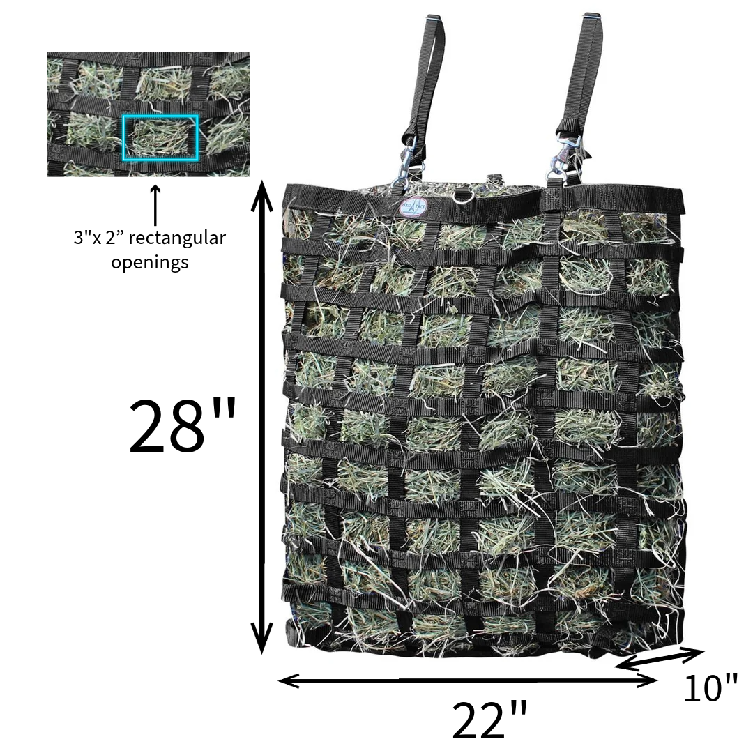 Three-Sided Premium Slow Feeder Hay Bag – 3" x 2" Rectangular Openings – Balanced Feeding | Super Tough Bottom – 6-Month Warranty
