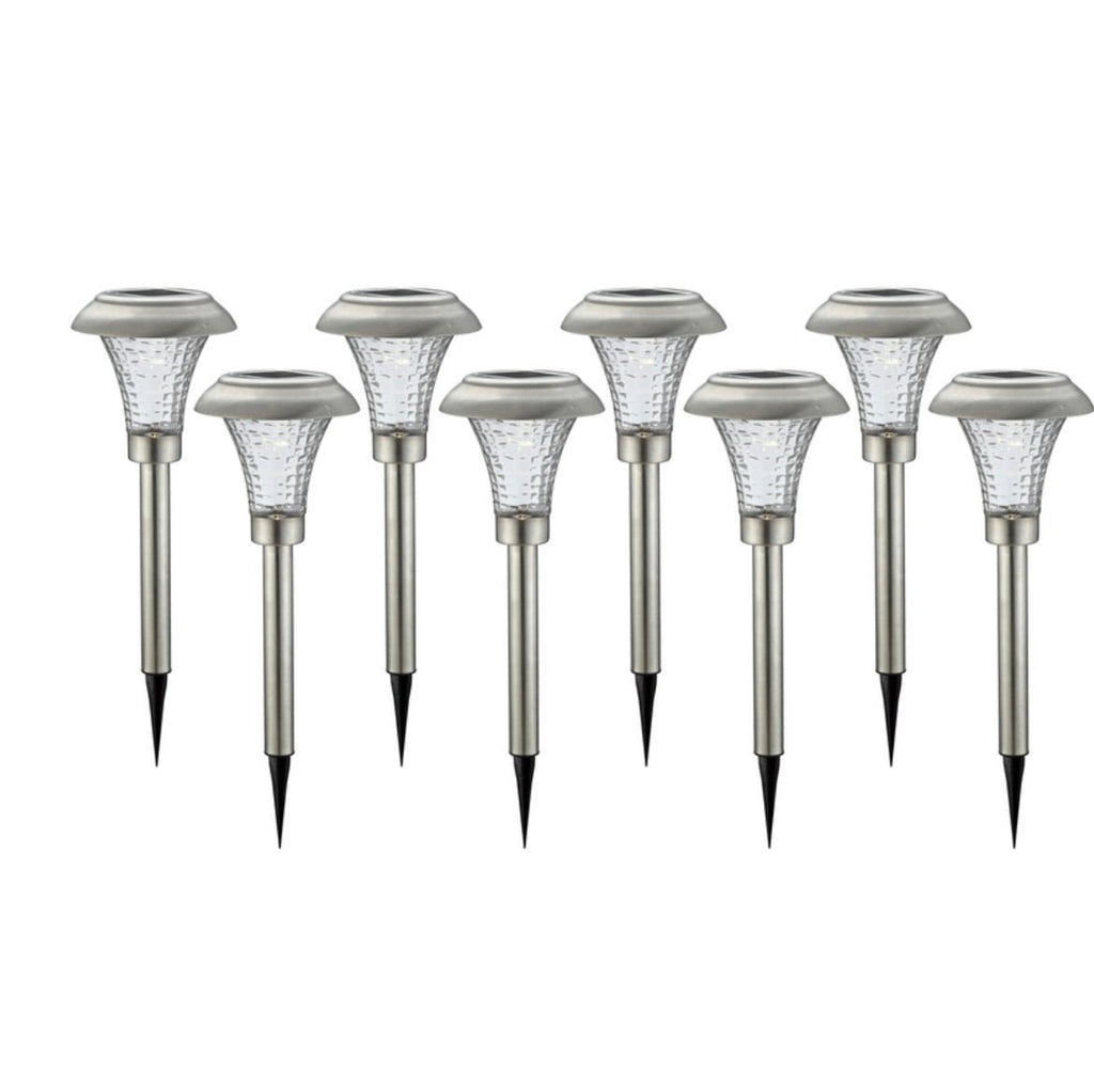 LumenX Solar LED Pathway Lights, Silver Stainless-Steel Finish, 18.5-Inch Outdoor Garden Lights – 16-Pack