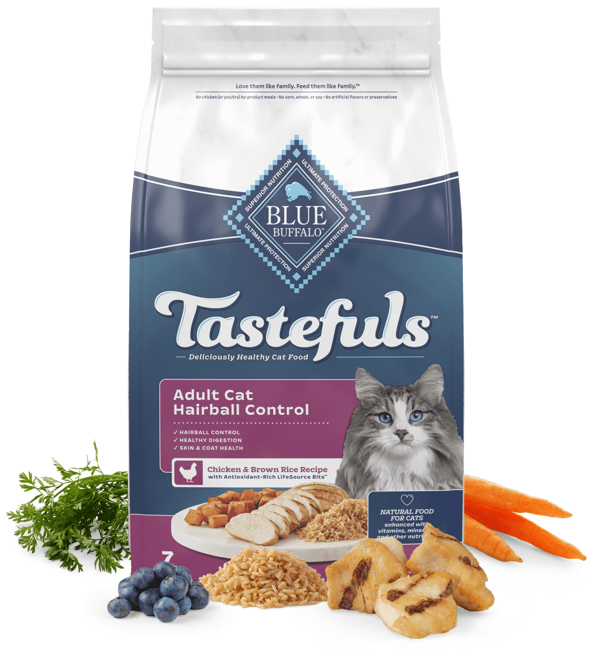Blue Buffalo Blue Tastefuls Adult Cat Hairball Control Chicken & Rice Dry Food (3lb)