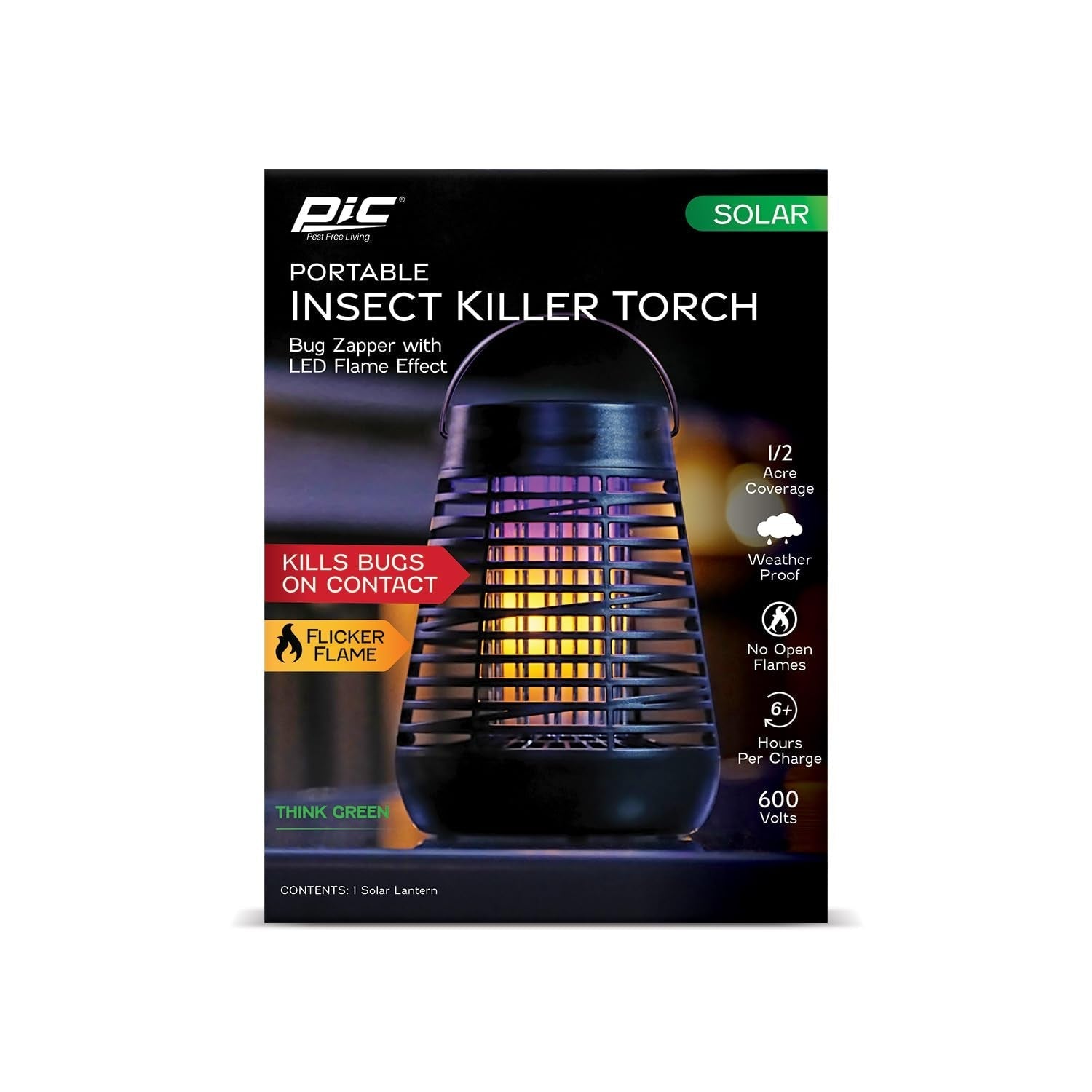 PIC Portable Solar Insect Killer Torch Bug Zapper and Flame Accent Light, Kills Bugs-1 Pack