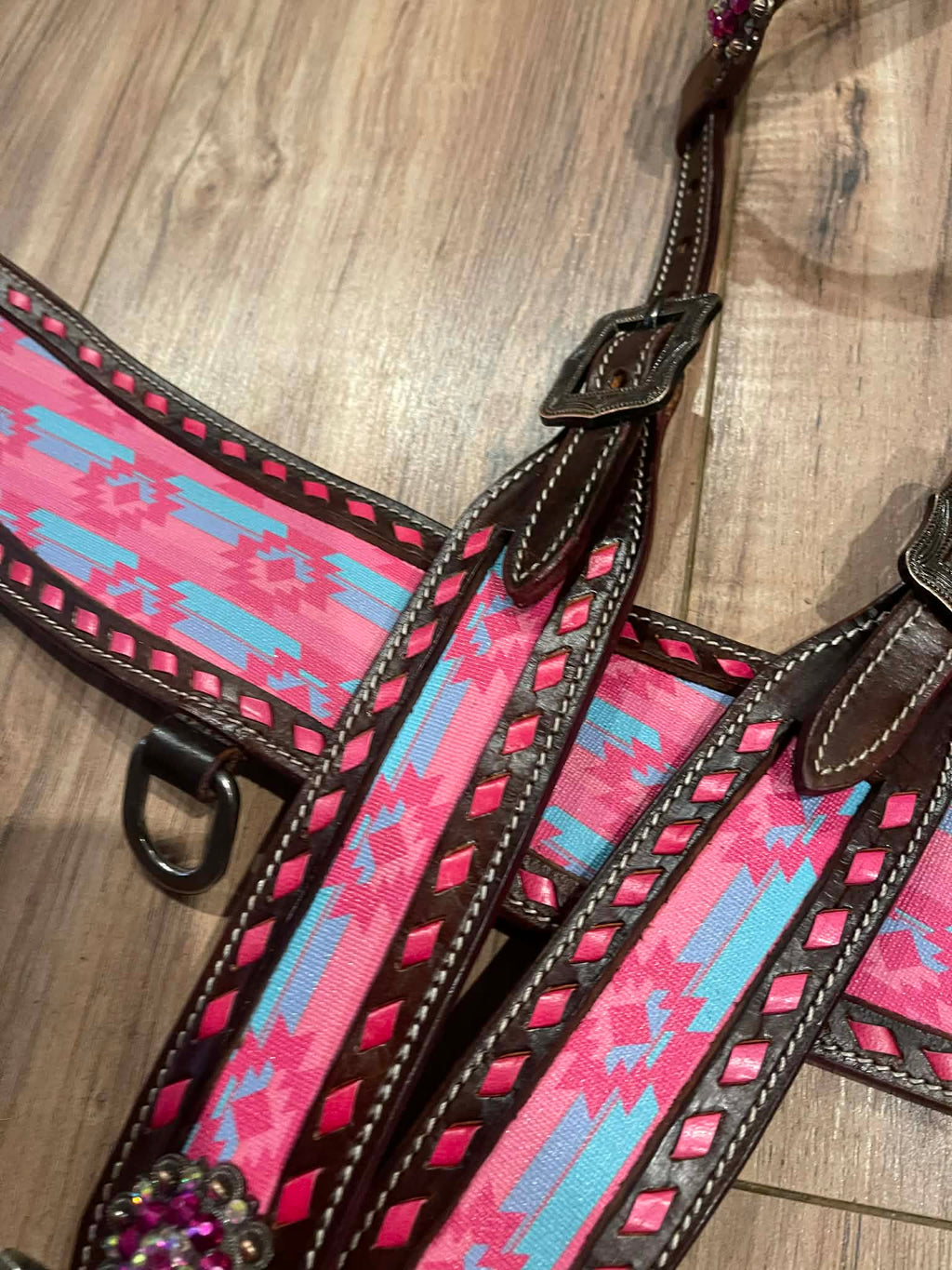 Made to Order Western Tack Set - Pink & Blue Pattern (BHT060)