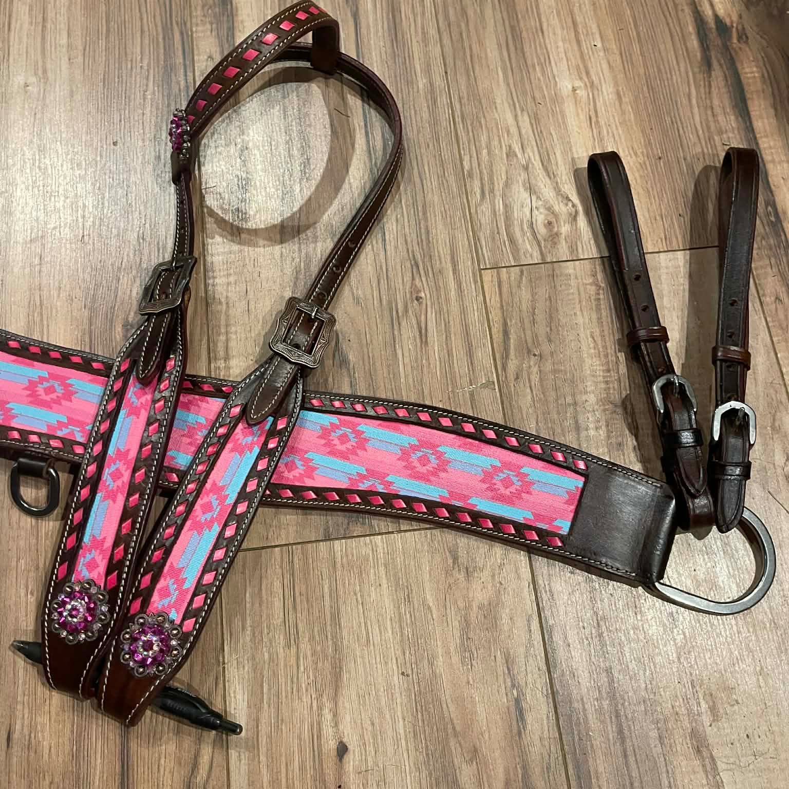 Made to Order Western Tack Set - Pink & Blue Pattern (BHT060)
