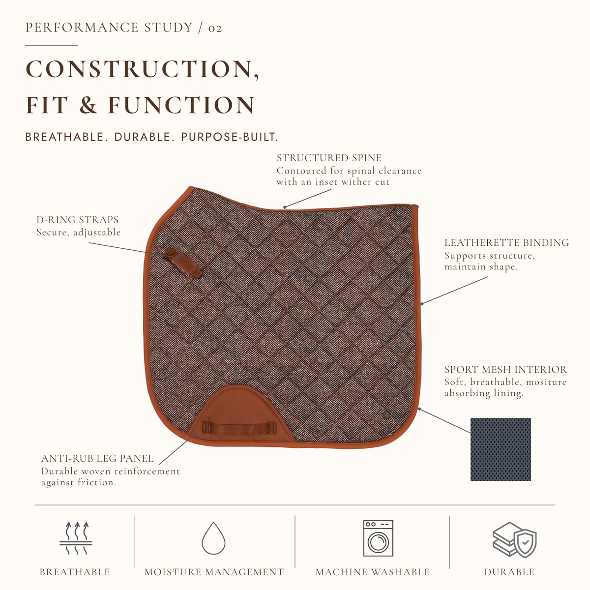 Dressage Pad, White & Cognac