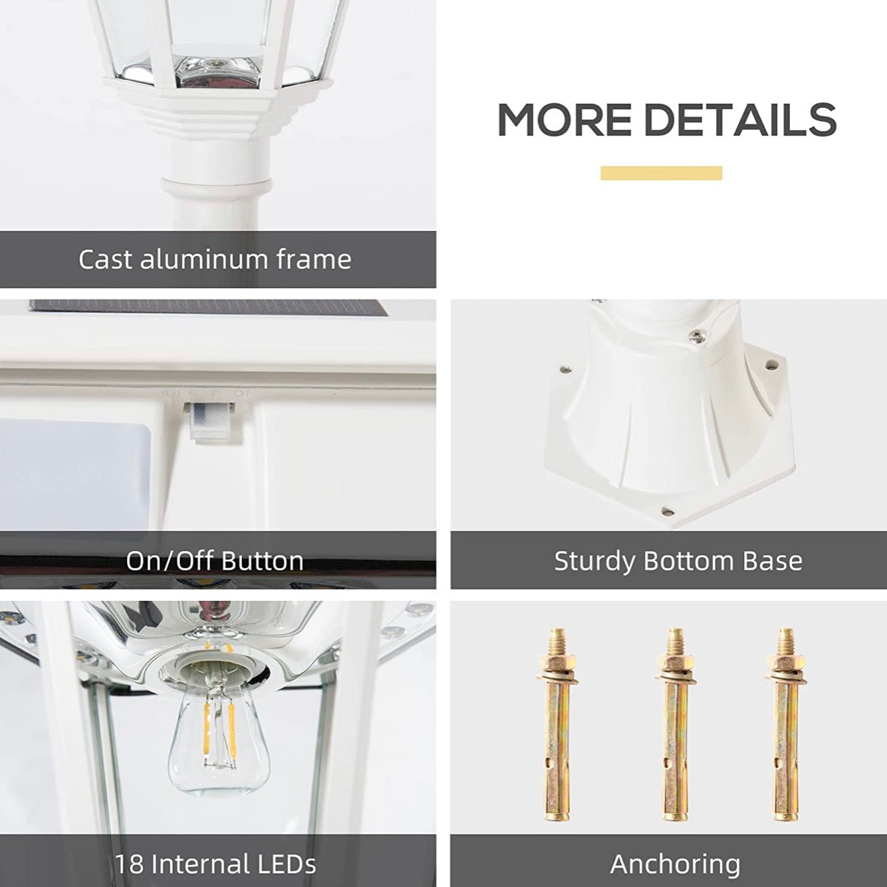 SmartYard 77" Solar Lamp Post Light, Waterproof Aluminum And Glass Outdoor Vintage Post Lamp