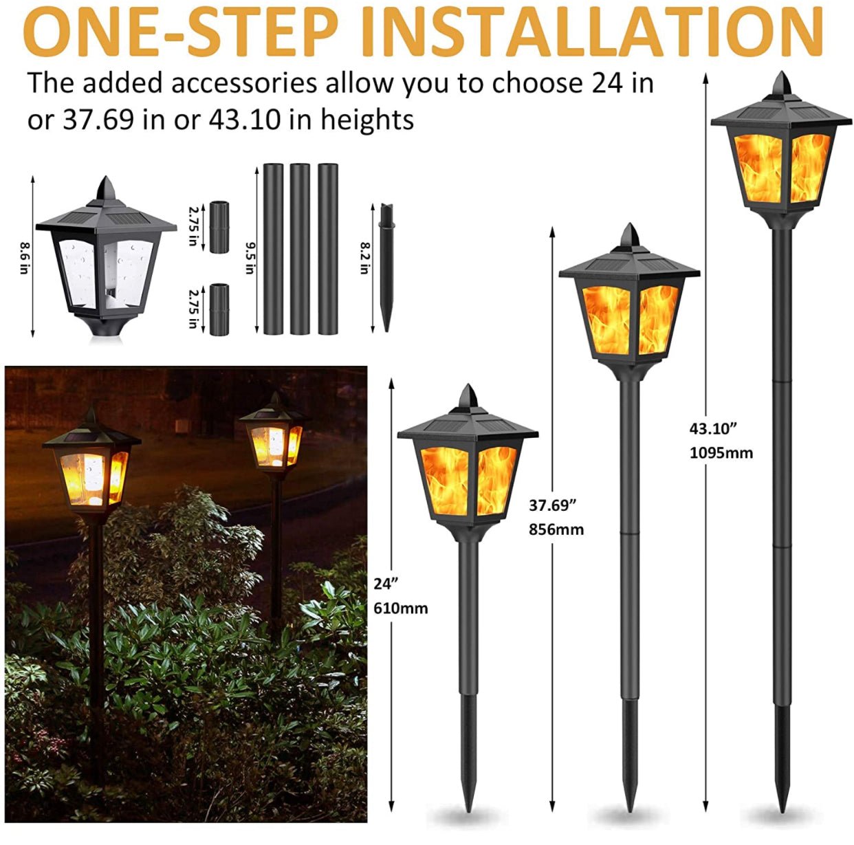 SmartYard Solar Garden Lights - Torches Outdoor Patio Decor Lighting 43" Flames Post Fence Lamps - 2 Pack