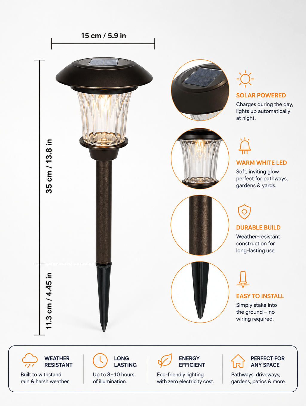 SmartYard Solar LED Large Outdoor Pathway Lights - 8 Pack- Oil Rubbed Bronze