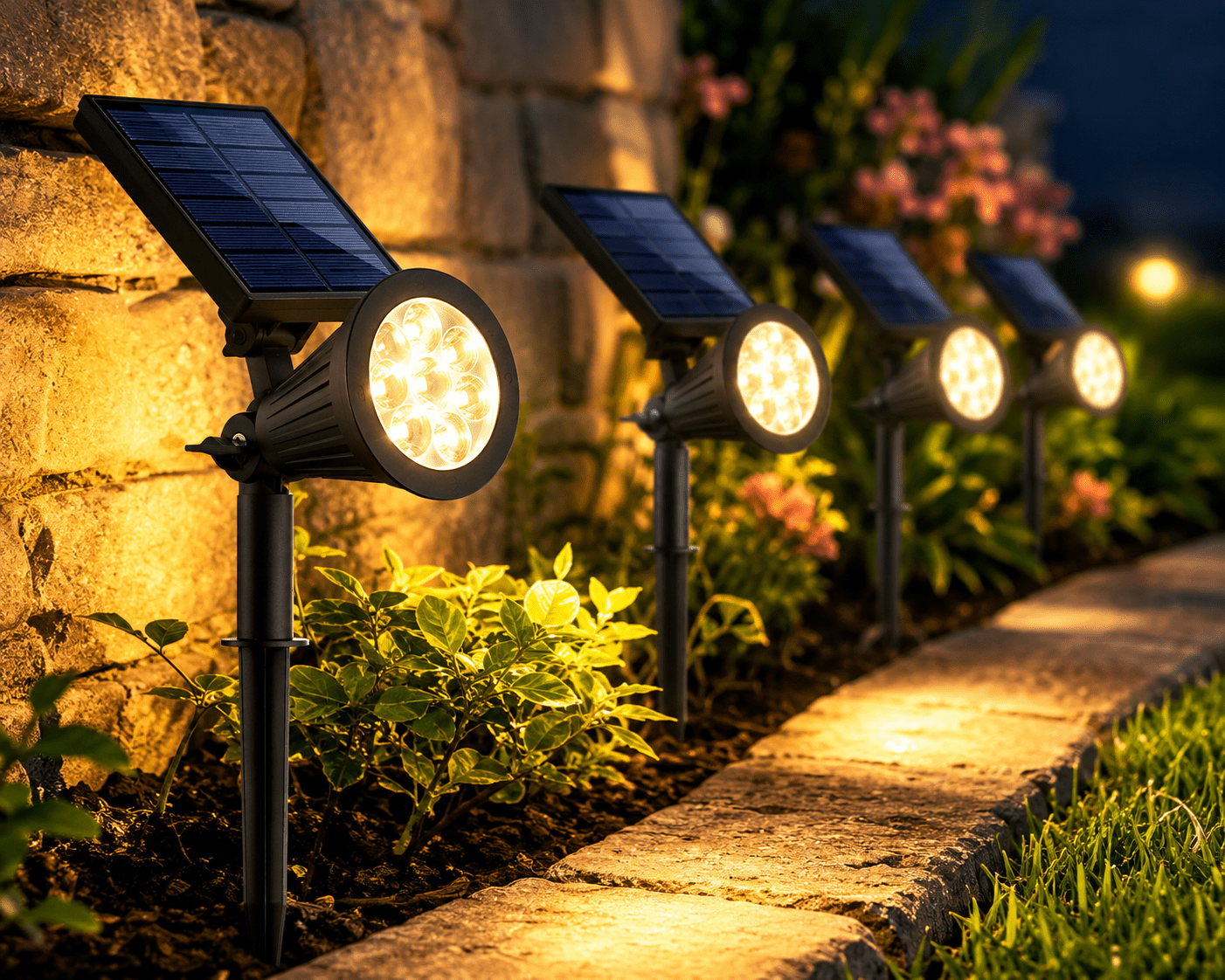 SmartYard Solar SpotLights Outdoor, Waterproof Solar Powered Landscape  2-in-1 Wall Light Auto On/Off , Pack of 4