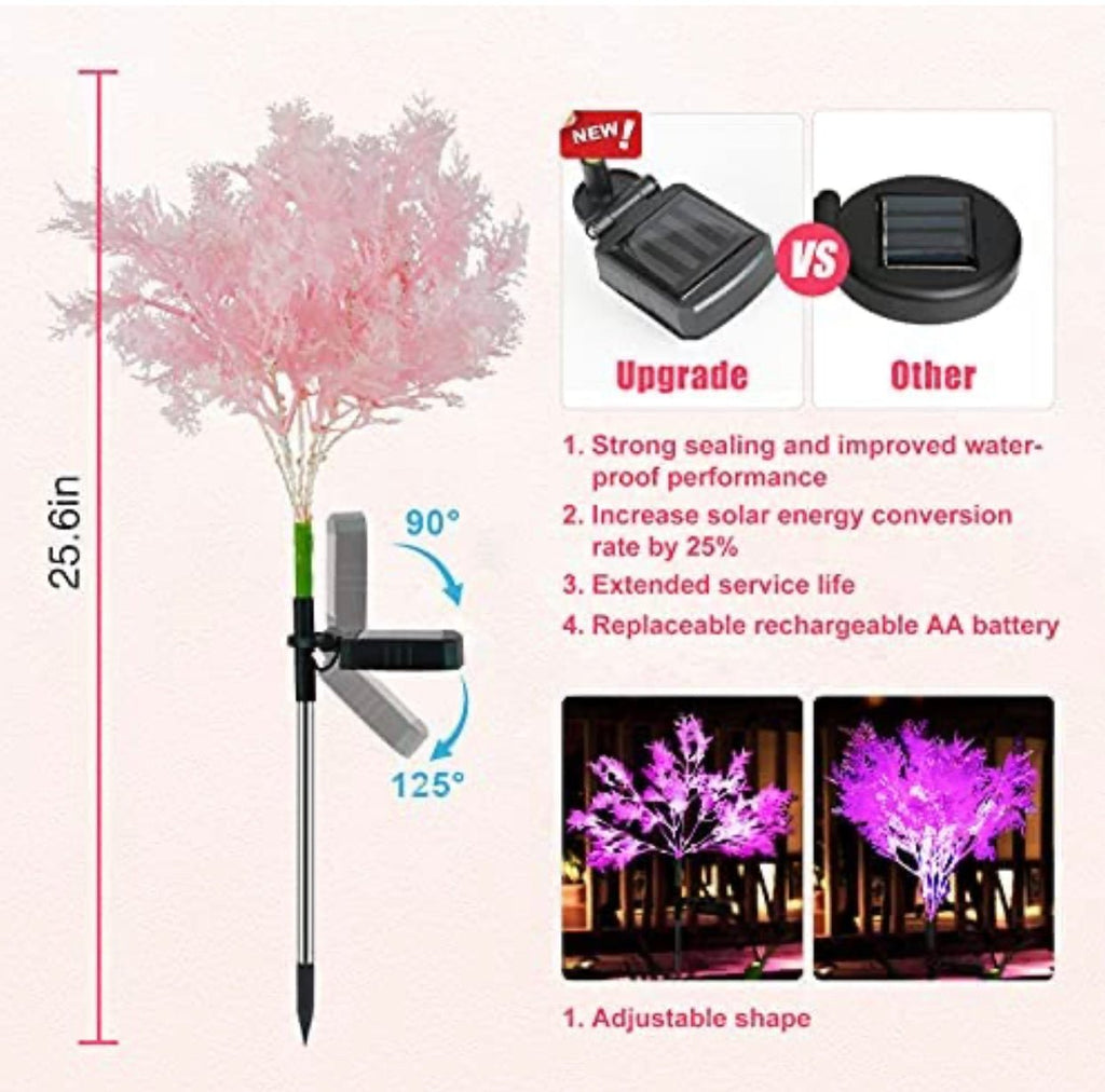 Solar Flowers Pink Rime Flower Design, Solar Powered Flowers Light Dusk to Dawn 2-Pack